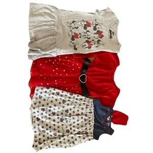 3 Girls 4T Dresses- Minnie Mouse & Valentines Red Gold Hearts